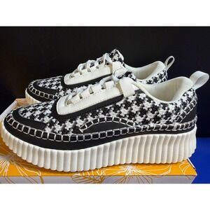 Yellow Box Hartley Black Houndstooth Platform Sneakers Women 7.5 NIB